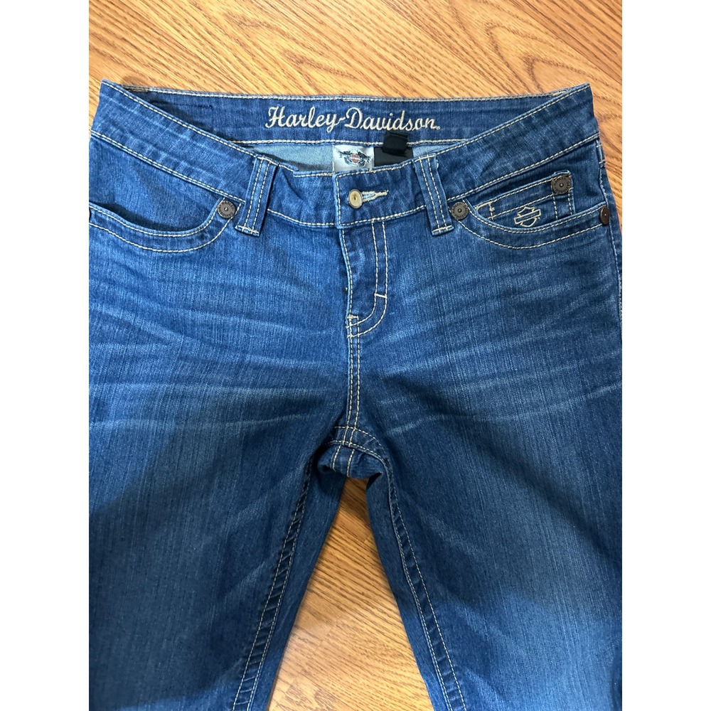 Harley-Davidson Womens Straight Leg Denim‎ Jeans Blue Medium Wash Biker Size 12 - Picture 3 of 6